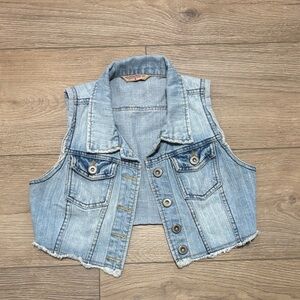 Highway Jeans Medium Light Blue Distressed Denim Mini Vest